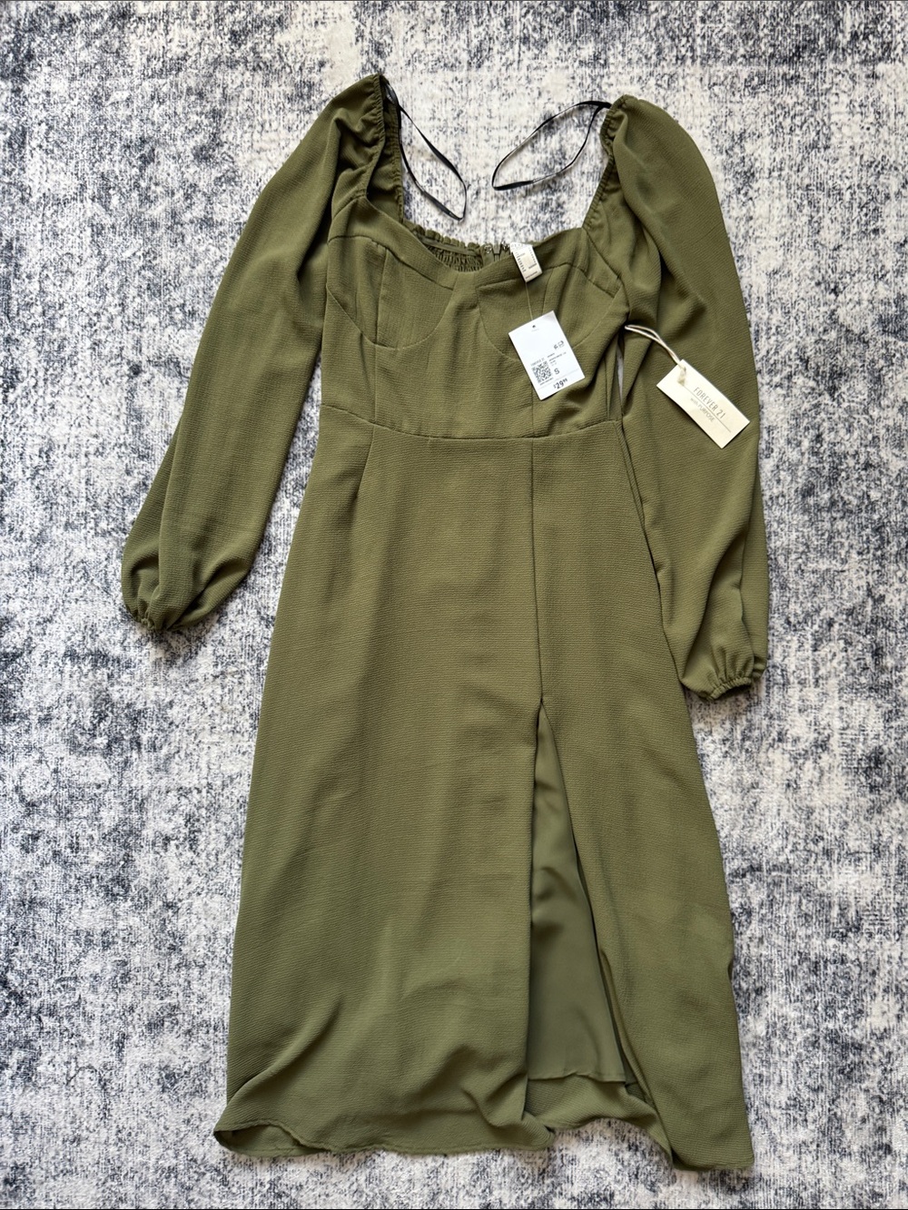 Forever 21 Olive Green Long Sleeve Midi Dress